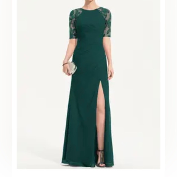 JJs House Dresses & Skirts - Sheath/Column scoop neck floor length Chiffon Hunter Green